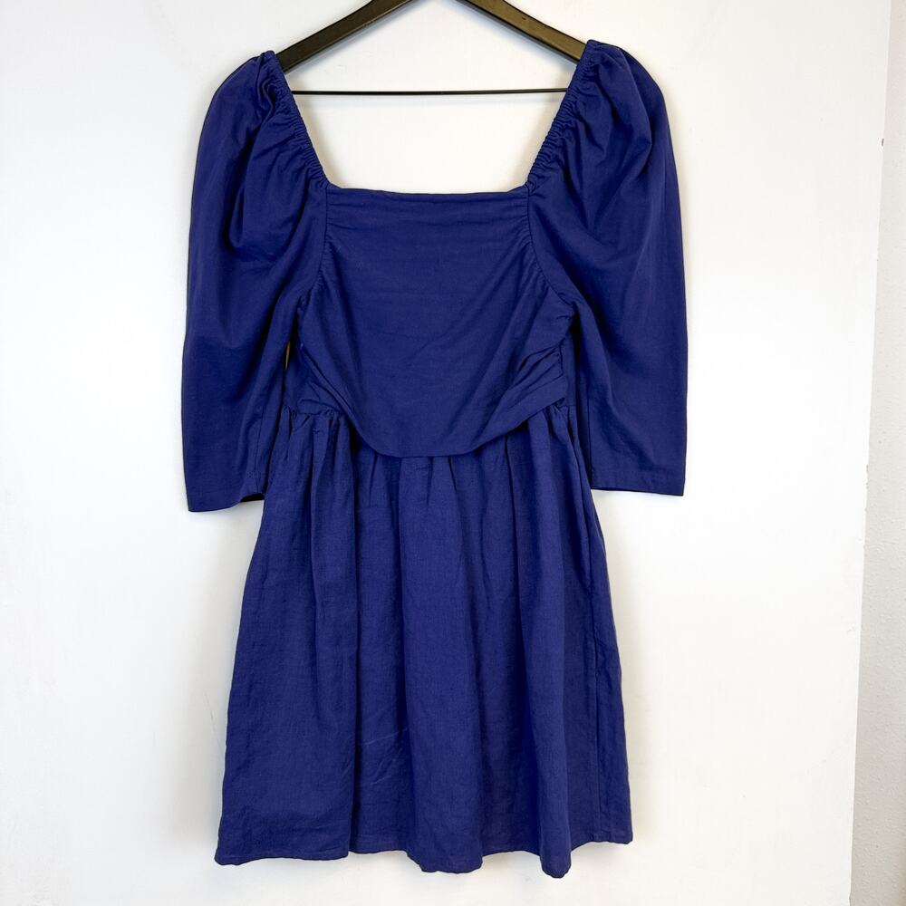 Forever That Girl Anthropologie Puff Sleeve Babydoll Mini Dress Blue Cotton - XS - Picture 8 of 11